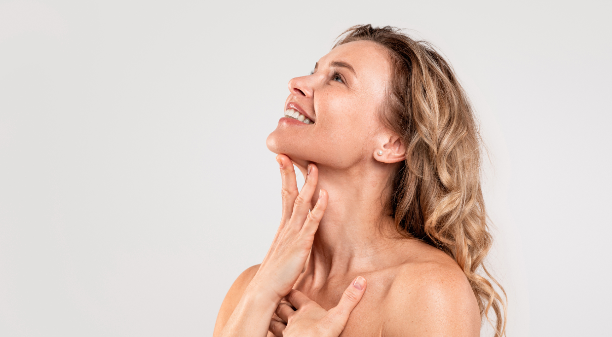 picture of happy woman with tight jawline