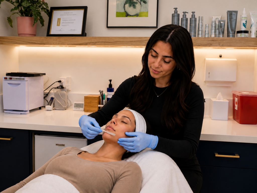 picture of a dermaplane facial in portland with our esthetician